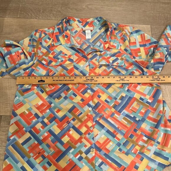 ALFRED DUNNER WOMENS 2X GEOMETRIC SHAPE BLOUSE LONG SLEEVE SHIRT - Picture 5 of 7